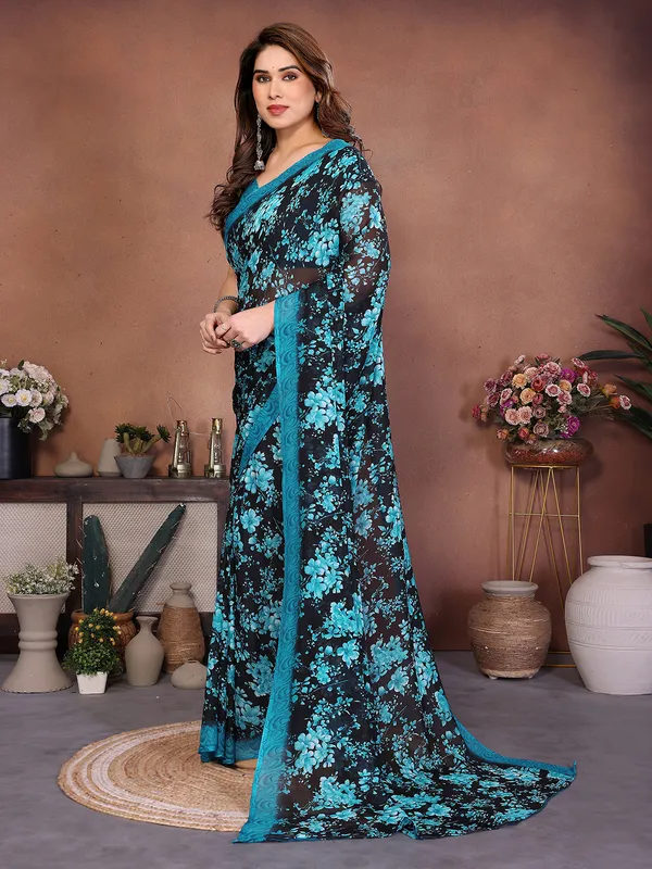 Printed_Georgette_Saree_With_UnStitched_Blouse_Piece_(Blue)