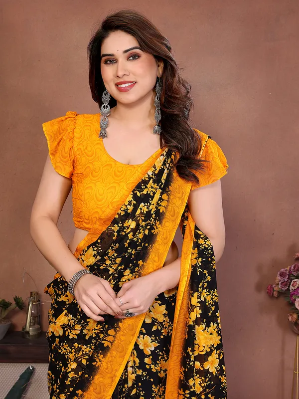 Printed_Georgette_Saree_With_UnStitched_Blouse_Piece_(Yellow)