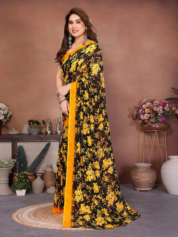 Printed_Georgette_Saree_With_UnStitched_Blouse_Piece_(Yellow)