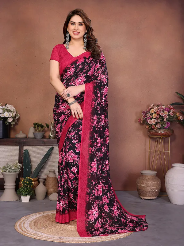 Printed_Georgette_Saree_With_UnStitched_Blouse_Piece_(Pink)