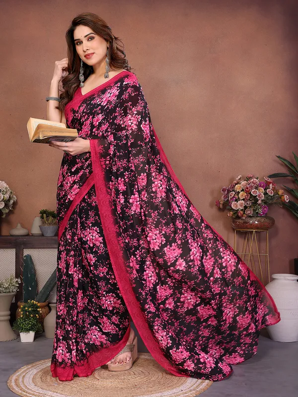 Printed_Georgette_Saree_With_UnStitched_Blouse_Piece_(Pink)