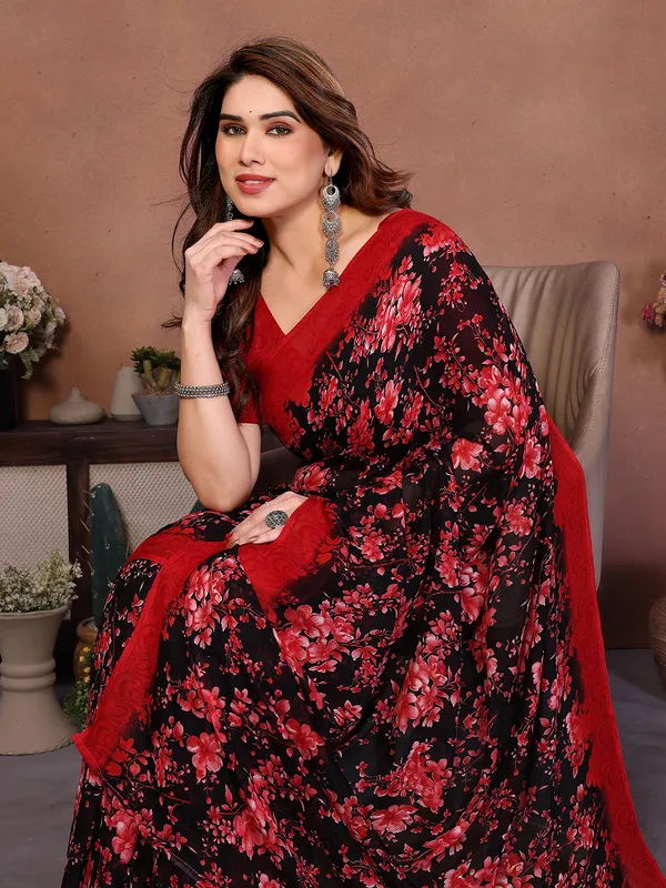 Printed_Georgette_Saree_With_UnStitched_Blouse_Piece_(Red)