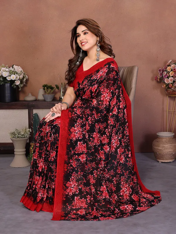 Printed_Georgette_Saree_With_UnStitched_Blouse_Piece_(Red)