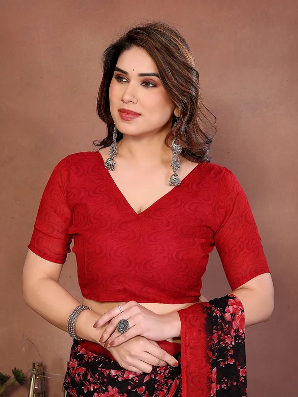 Printed_Georgette_Saree_With_UnStitched_Blouse_Piece_(Red)