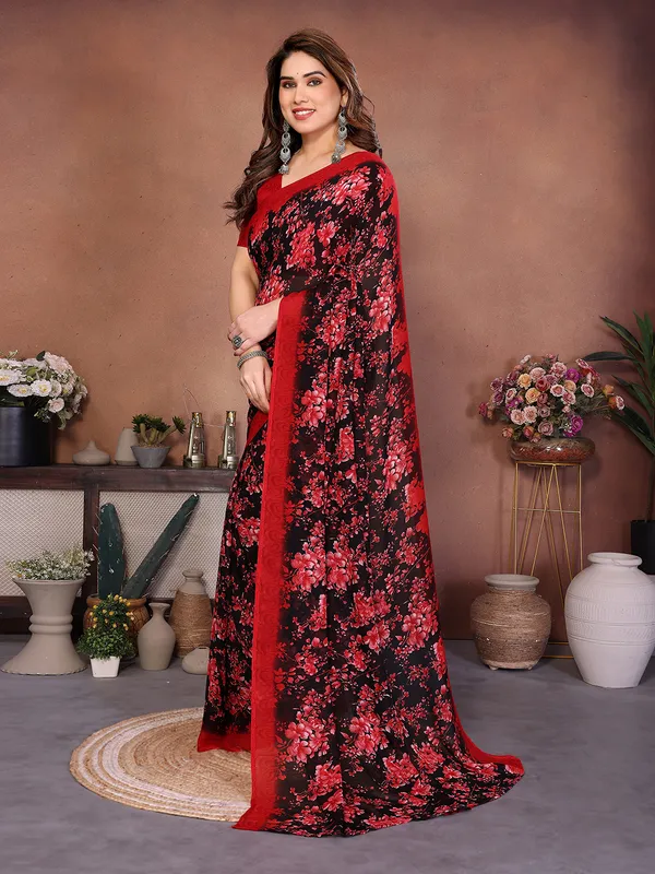 Printed_Georgette_Saree_With_UnStitched_Blouse_Piece_(Red)