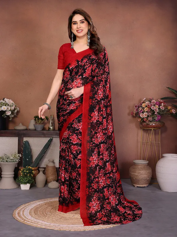 Printed_Georgette_Saree_With_UnStitched_Blouse_Piece_(Red)