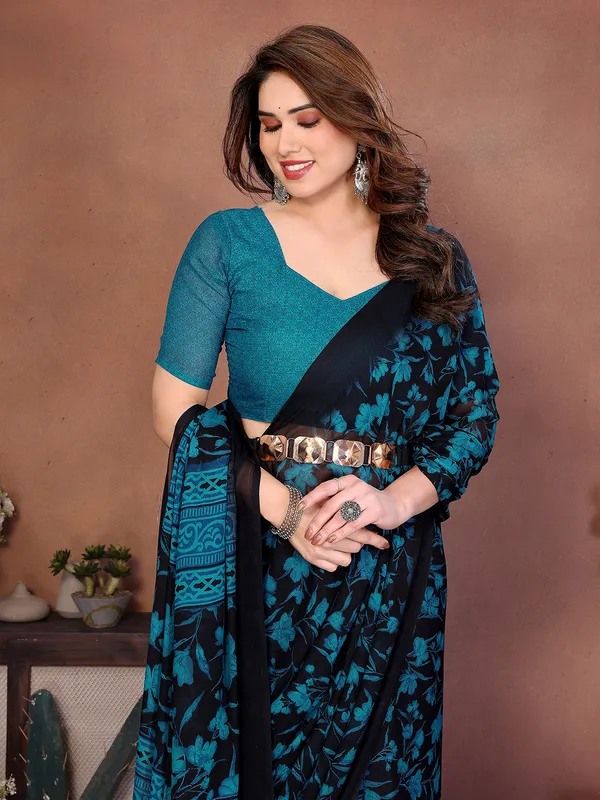Printed_Georgette_Saree_With_UnStitched_Blouse_Piece_(Blue)