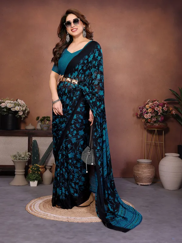 Printed_Georgette_Saree_With_UnStitched_Blouse_Piece_(Blue)