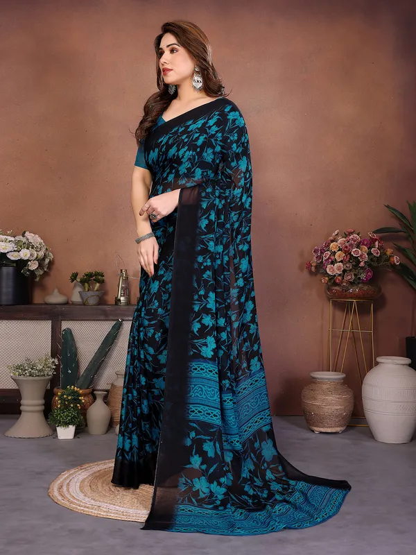 Printed_Georgette_Saree_With_UnStitched_Blouse_Piece_(Blue)