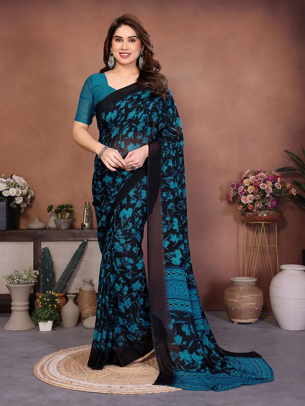 Printed_Georgette_Saree_With_UnStitched_Blouse_Piece_(Blue)