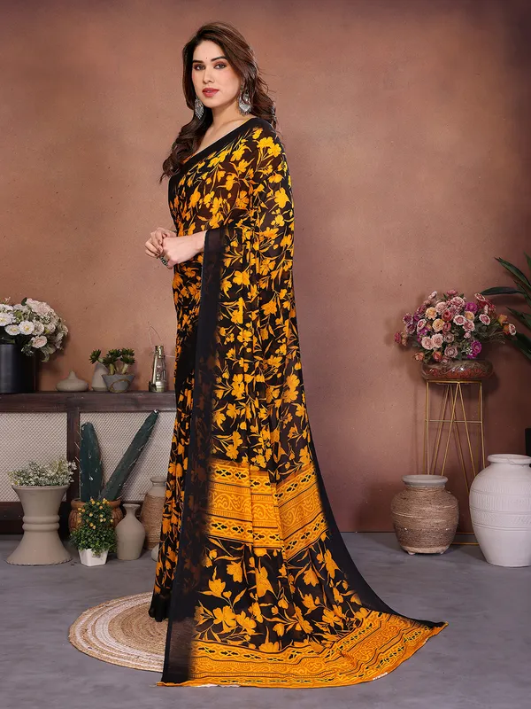 Printed_Georgette_Saree_With_UnStitched_Blouse_Piece_(Yellow)