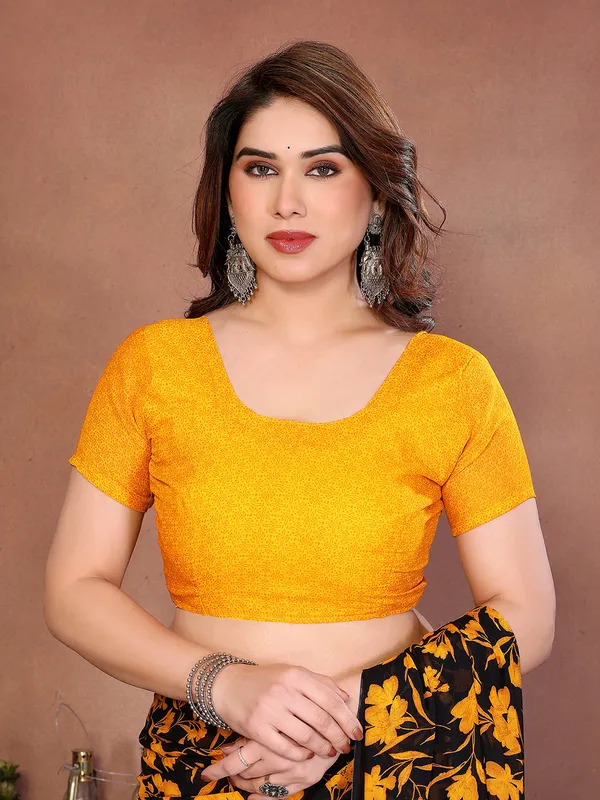 Printed_Georgette_Saree_With_UnStitched_Blouse_Piece_(Yellow)