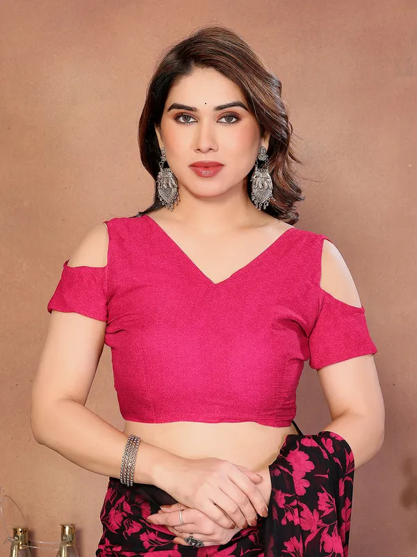 Printed_Georgette_Saree_With_UnStitched_Blouse_Piece_(Pink)