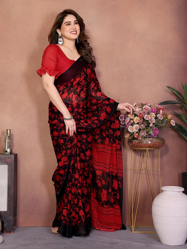 Printed_Georgette_Saree_With_UnStitched_Blouse_Piece_(Red)