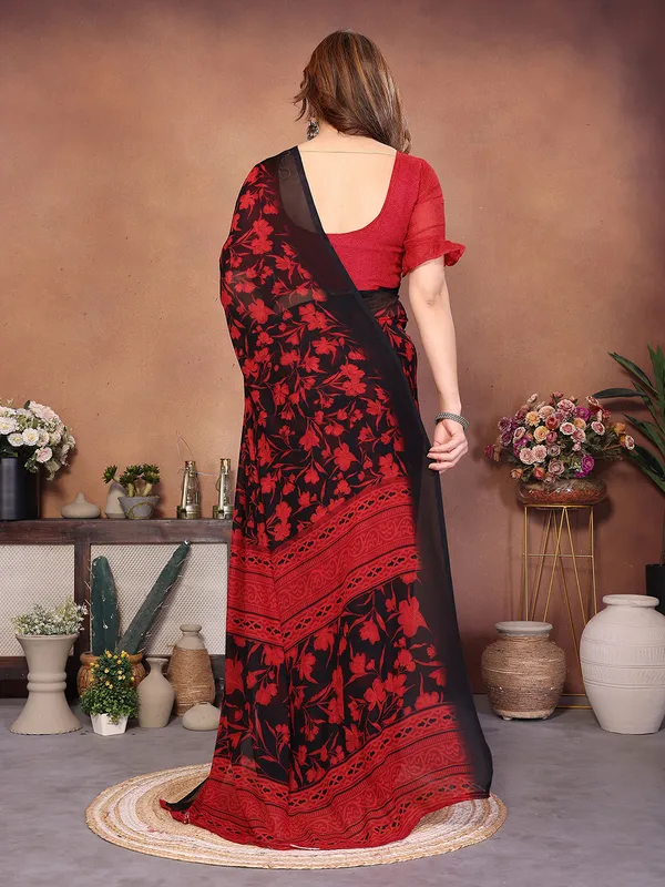 Printed_Georgette_Saree_With_UnStitched_Blouse_Piece_(Red)