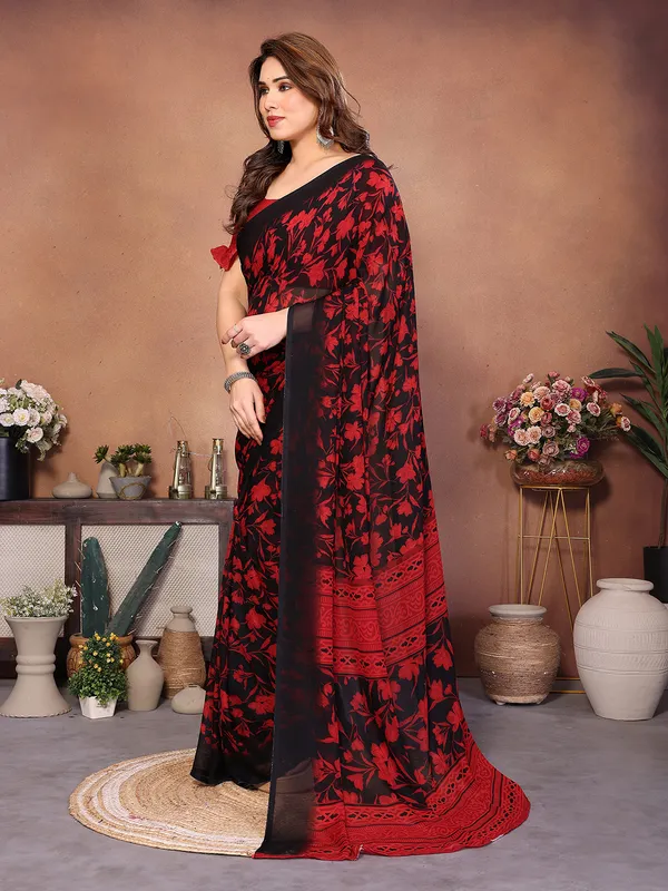 Printed_Georgette_Saree_With_UnStitched_Blouse_Piece_(Red)