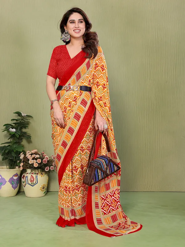 Printed_Daily_Wear_Georgette_Saree_(Yellow)