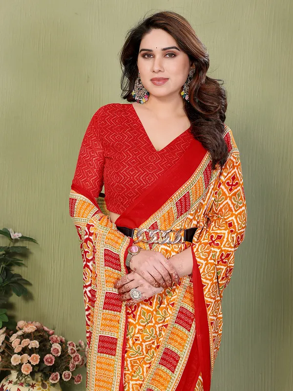 Printed_Daily_Wear_Georgette_Saree_(Yellow)