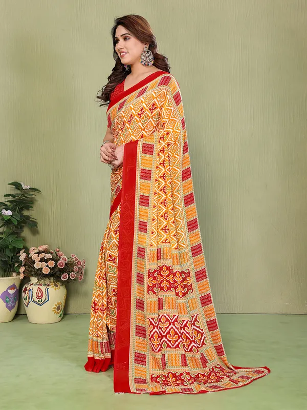 Printed_Daily_Wear_Georgette_Saree_(Yellow)