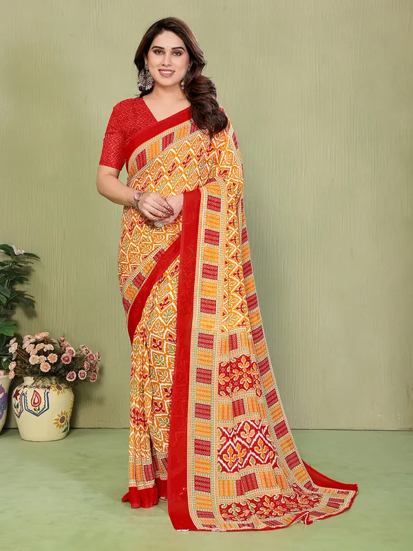 Printed_Daily_Wear_Georgette_Saree_(Yellow)