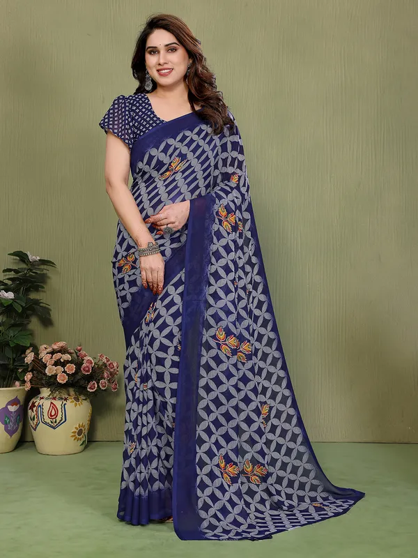 Printed_Georgette_Saree_With_UnStitched_Blouse_Piece_(BLUE)