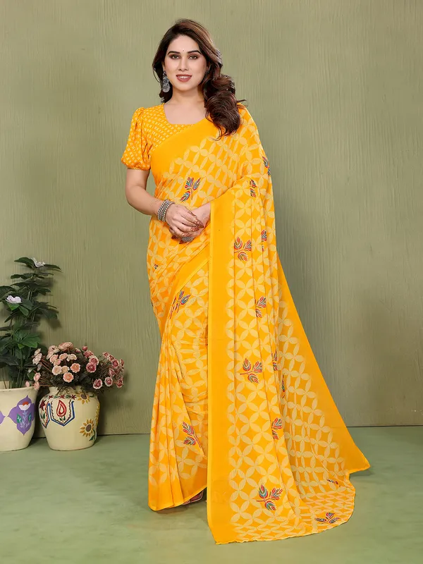 Printed_Georgette_Saree_With_UnStitched_Blouse_Piece_(YELLOW)