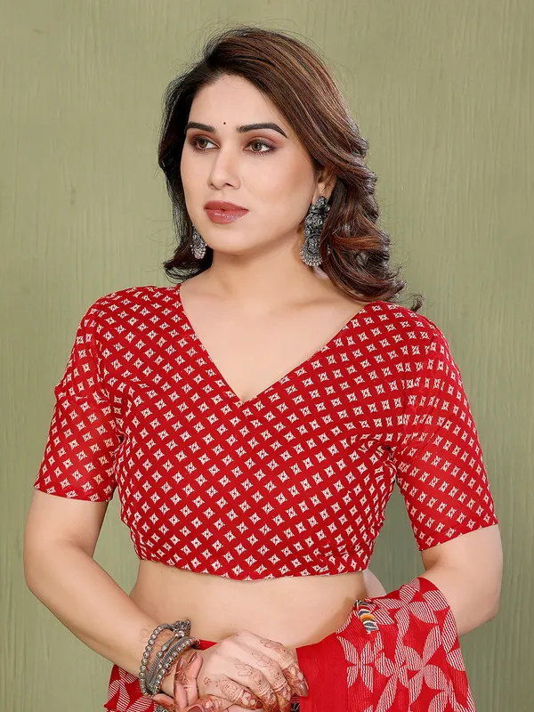 Printed_Georgette_Saree_With_UnStitched_Blouse_Piece_(RED)