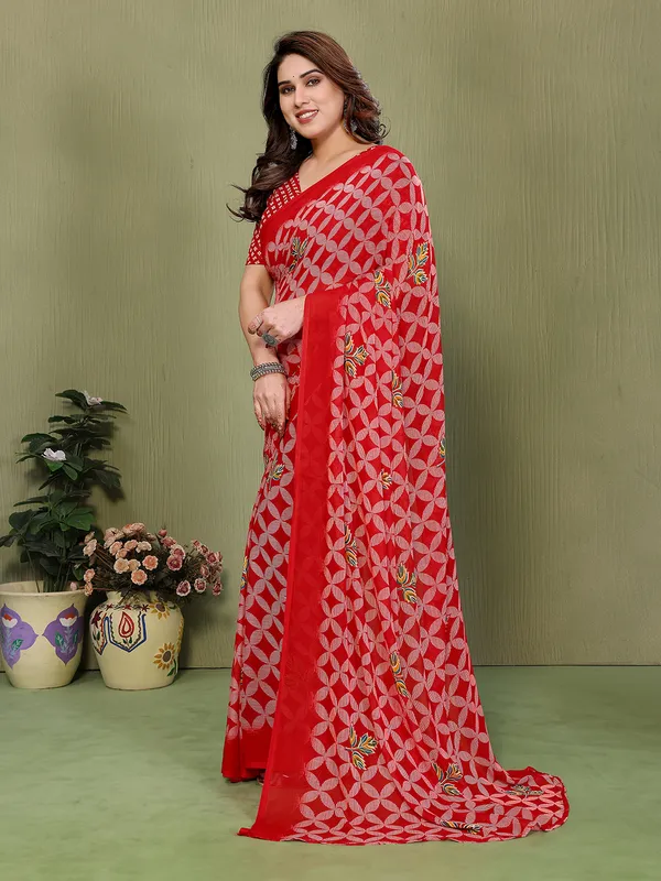 Printed_Georgette_Saree_With_UnStitched_Blouse_Piece_(RED)