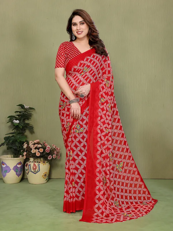 Printed_Georgette_Saree_With_UnStitched_Blouse_Piece_(RED)