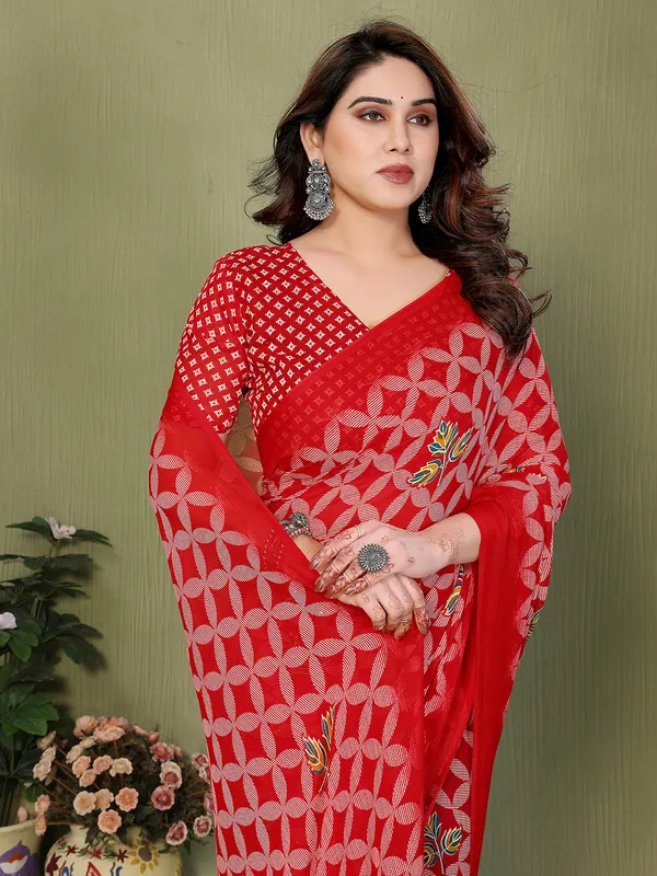 Printed_Georgette_Saree_With_UnStitched_Blouse_Piece_(RED)