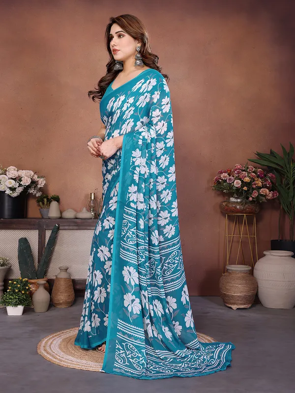 Printed_Georgette_Saree_With_UnStitched_Blouse_Piece_(BLUE)