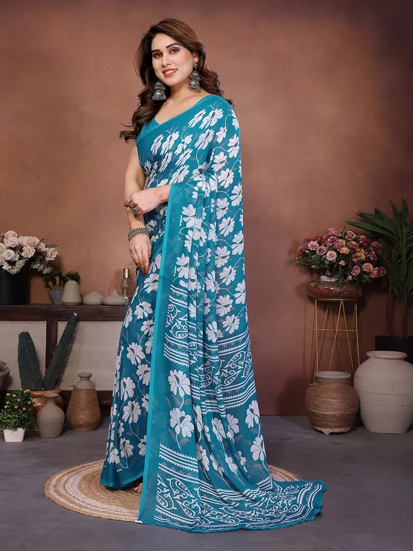 Printed_Georgette_Saree_With_UnStitched_Blouse_Piece_(BLUE)