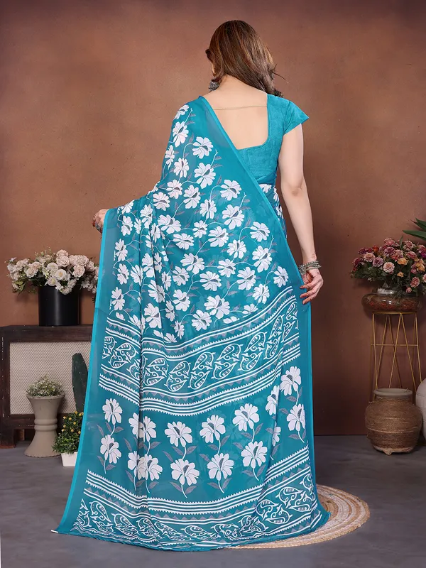 Printed_Georgette_Saree_With_UnStitched_Blouse_Piece_(BLUE)