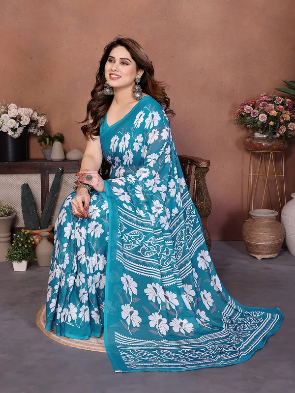 Printed_Georgette_Saree_With_UnStitched_Blouse_Piece_(BLUE)