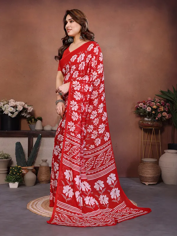 Printed_Georgette_Saree_With_UnStitched_Blouse_Piece_(RED)