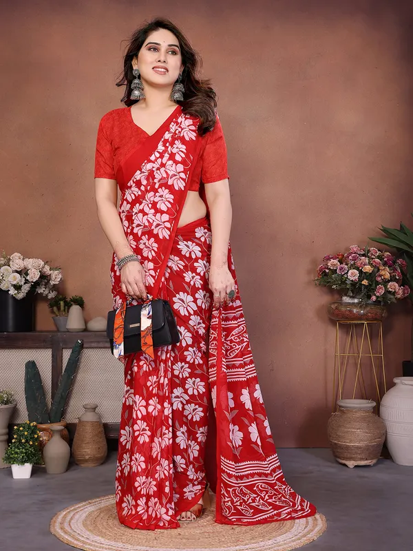 Printed_Georgette_Saree_With_UnStitched_Blouse_Piece_(RED)