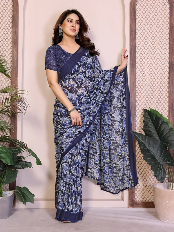 Floral_print_Georgette_Saree_With_UnStitched_Blouse_Piece_(BLUE)