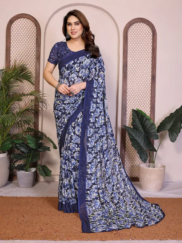 Floral_print_Georgette_Saree_With_UnStitched_Blouse_Piece_(BLUE)