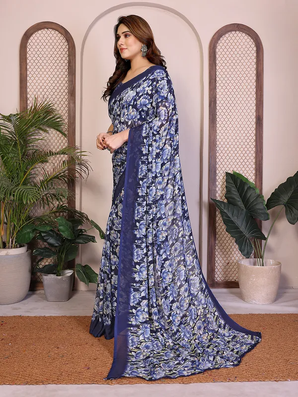 Floral_print_Georgette_Saree_With_UnStitched_Blouse_Piece_(BLUE)