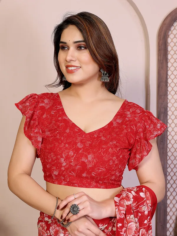Floral_print_Georgette_Saree_With_UnStitched_Blouse_Piece_(RED)