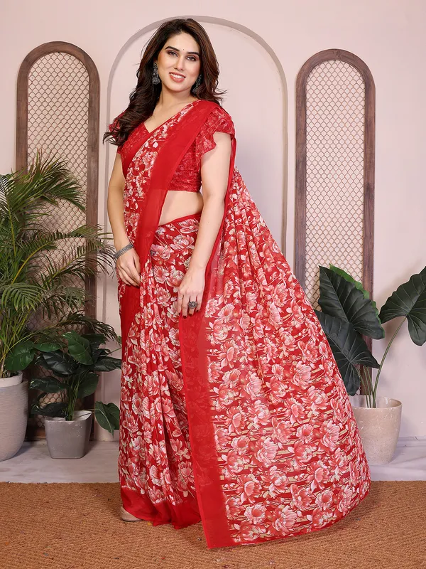 Floral_print_Georgette_Saree_With_UnStitched_Blouse_Piece_(RED)