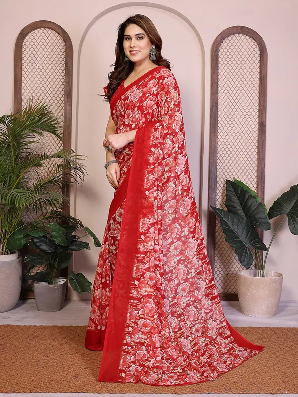 Floral_print_Georgette_Saree_With_UnStitched_Blouse_Piece_(RED)