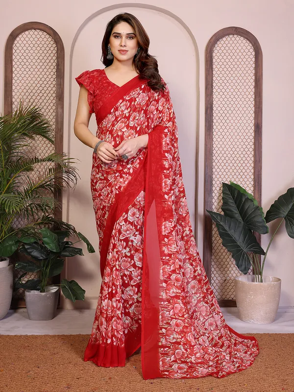 Floral_print_Georgette_Saree_With_UnStitched_Blouse_Piece_(RED)