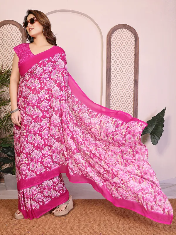 Floral_print_Georgette_Saree_With_UnStitched_Blouse_Piece_(PINK)