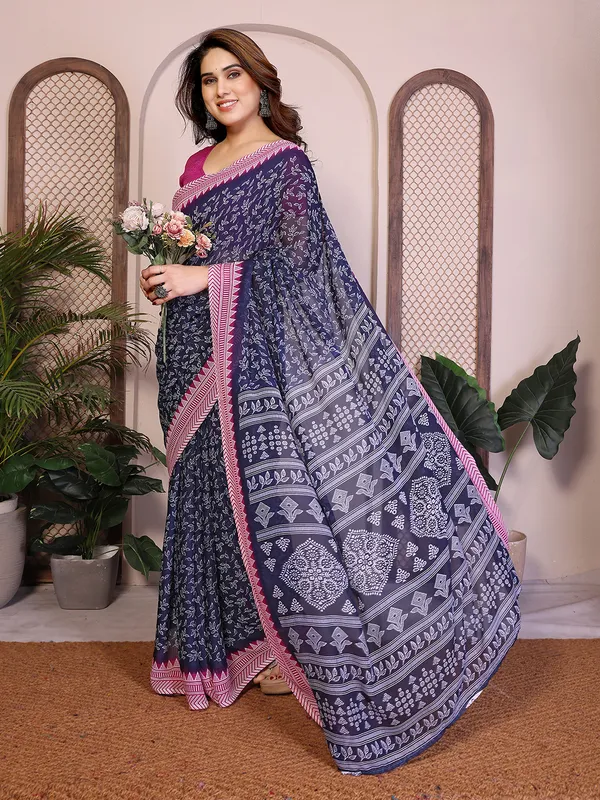Floral_print_Georgette_Saree_With_UnStitched_Blouse_Piece_(BLUE)