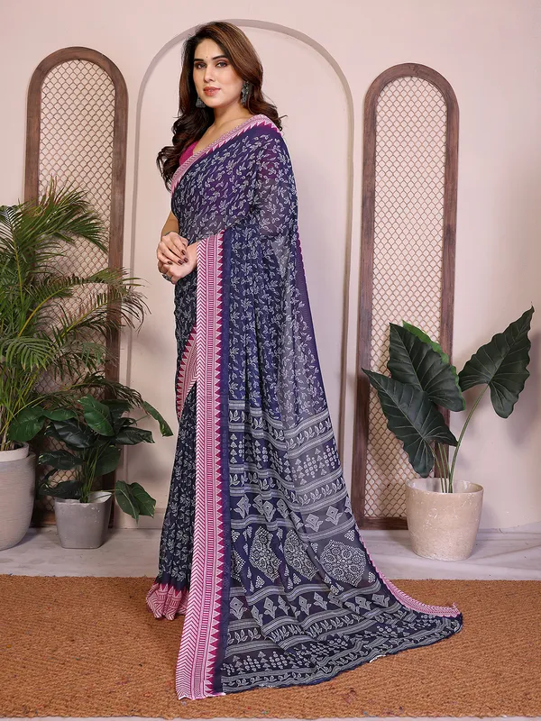 Floral_print_Georgette_Saree_With_UnStitched_Blouse_Piece_(BLUE)