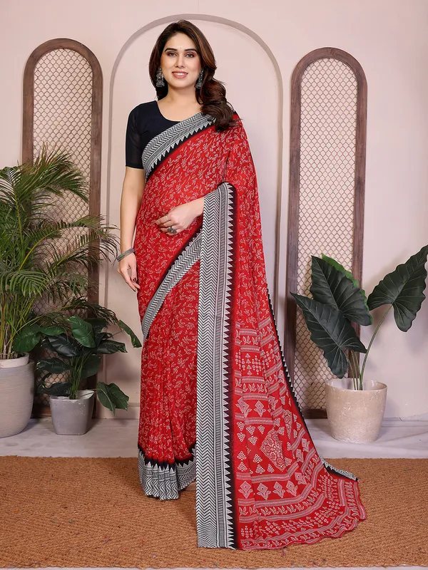 Floral_print_Georgette_Saree_With_UnStitched_Blouse_Piece_(RED)