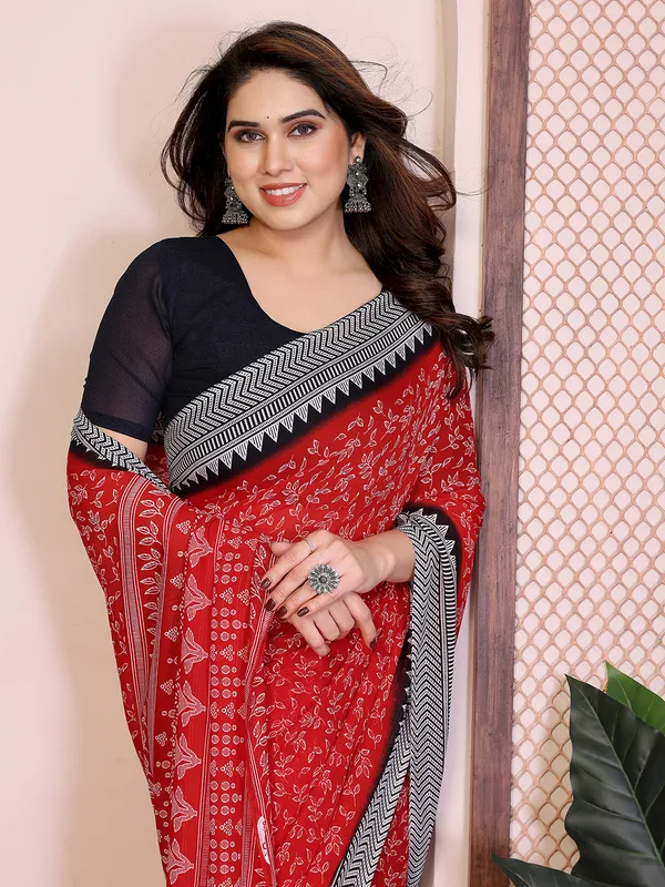 Floral_print_Georgette_Saree_With_UnStitched_Blouse_Piece_(RED)