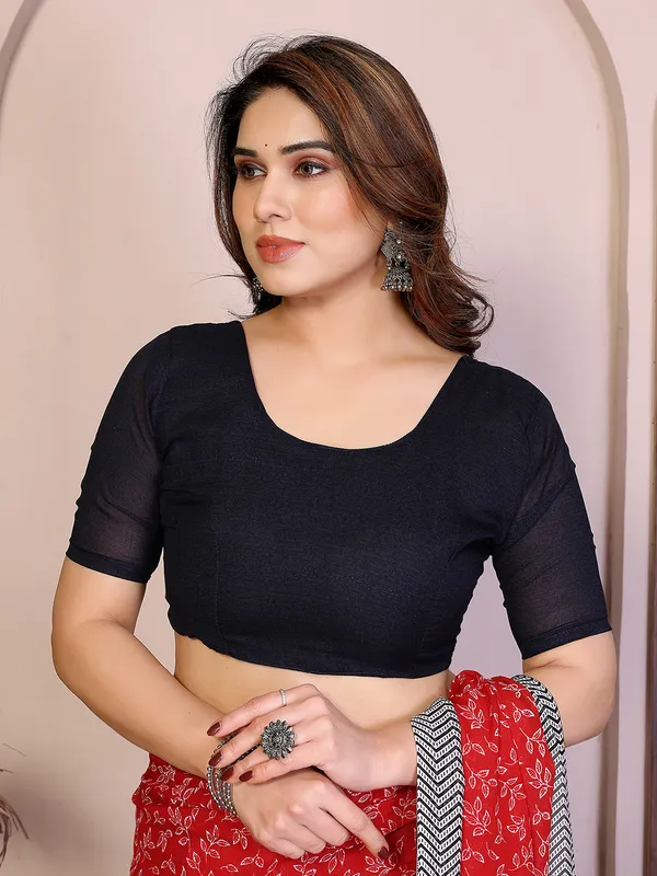 Floral_print_Georgette_Saree_With_UnStitched_Blouse_Piece_(RED)