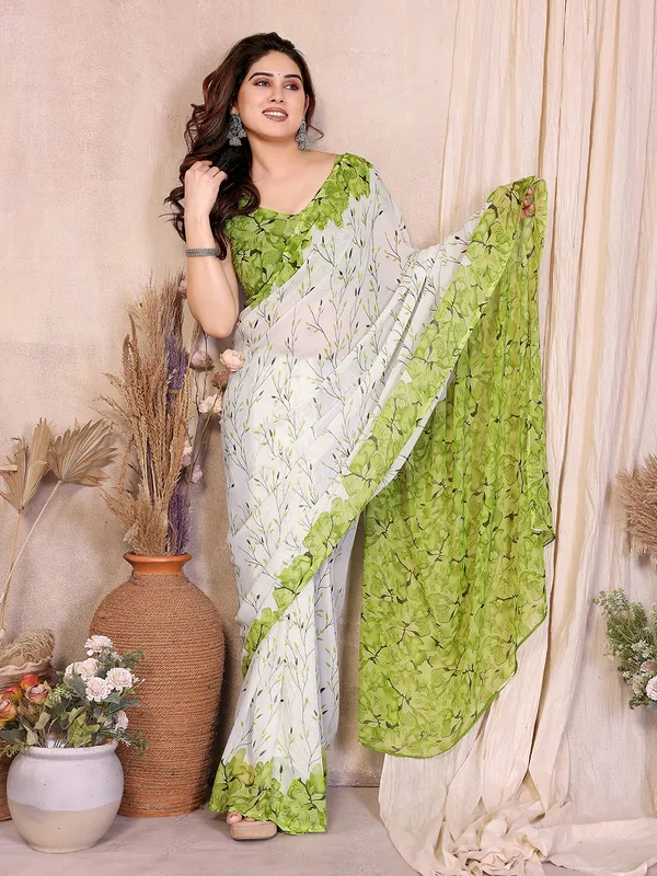 Floral_Print_Daily_Wear_Georgette_Saree_(Green)